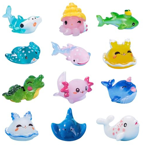 12 Stück Mini Figuren Ozean, Harz Miniatur Meerestiere, Realistische Harz Mini Meerestiere Figuren, Winzige Ozean Tiere Bulk für DIY Fischtank Puppenhaus Feengarten Mikro Landschafts Dekoration (A)