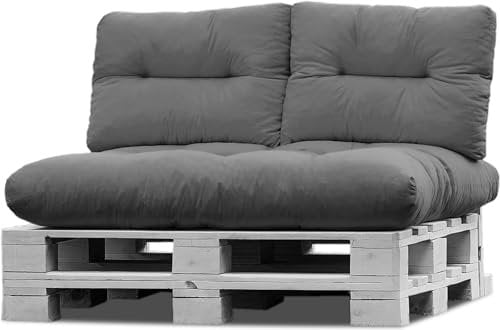 normani Palettenkissen Set Sofa Sitzkissen wasserdicht mit Rückenkissen Outdoor Palettenauflagen (Sitzkissen Gesteppt 120x80) Farbe Hellgrau