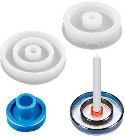 2 Pièces Blanc Cercle Moule en Silicone Bougeoir, Réutilisable Moules à Bougie Ronds en Silicone DIY, Bougeoir Moules Résine pour les Bougeoirs et les Savons