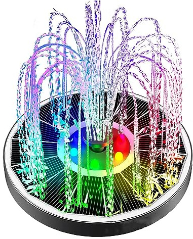 Solar-Brunnenpumpe, 3,5 W Solar-Vogelbad-Brunnenpumpe mit Bunten Lichtern, Solarbetriebene Schwimmende Wasserbrunnenpumpe mit 8 Düsen für Vogelbad, Teiche, Garten, Outdoor