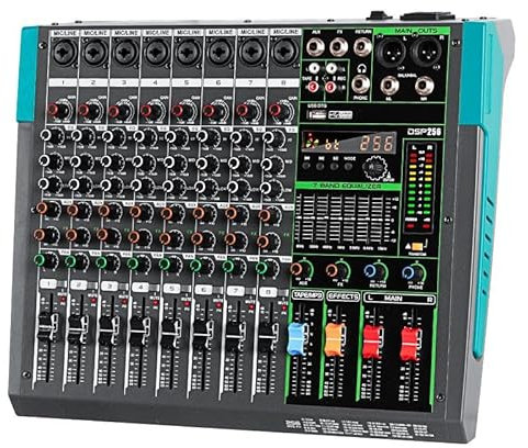Mixer DJ Jindaaudio Pro 8 Canali con Bluetooth, Interfaccia USB e 256 Effetti DSP | Alimentazione Phantom 48V per Streaming, Podcast e Club