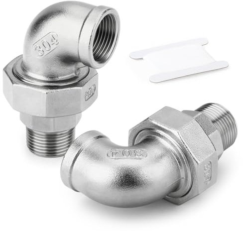 ERGAOBOY 2 PCS 304 Edelstahl 90 Grad Ellenbogen Verschraubung, 3/4 BSP Innengewinde x 3/4 BSP Außengewinde Rohrverschraubung für Wasser/Öl/Gas
