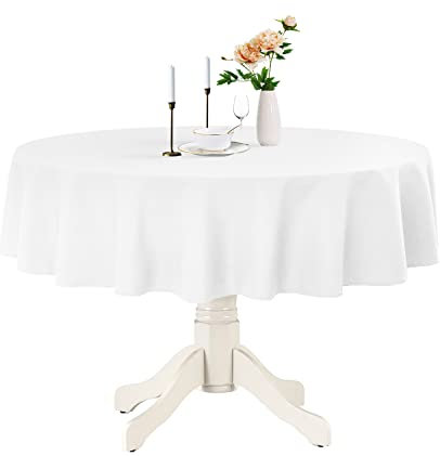 Romanstile Tischdecke rund Weihnachten 240 cm weiß abwaschbar und wasserabweisend groß Tischtuch für Familienessen,Feiertage oder Dinnerpartys,Hochzeiten,Garten,Konferenzen und Meetings,Buffets