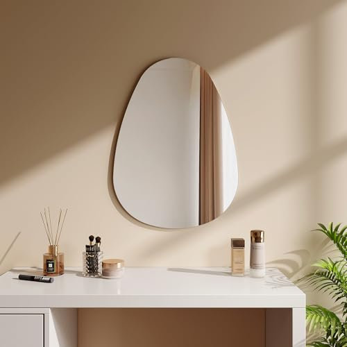 EMKE Spiegel Asymmetrisch Dekorative Wandspiegel 70 x 50 cm Badezimmer Spiegel Unregelmäßiger mit Vier Aufhängelöchern HD Wandspiegel aus Glas für Badezimmer, Schlafzimmer, Flur, Waschtisch