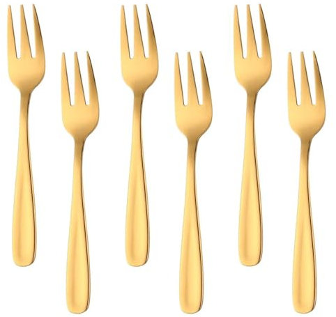 Buyer Star 6 Pcs 5.5 Inch Mini Gold Stainless Steel Dessert Forks, Dishwasher Safe