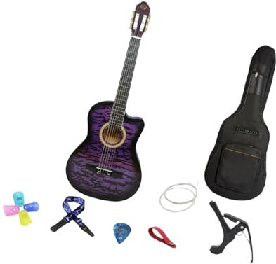 Akustikgitarre Folkgitarre 6 Nylonsaiten Vintage Fichtenholz-Kerbgitarre, Lila