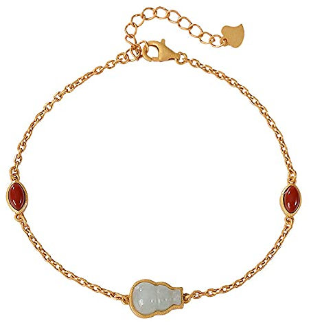 Girls Accessories Bracelet Vintage en Argent Sterling 925 pour Femmes, Gourde de Jade plaquée Or, Bijoux Classiques, breloque de Plage d'été Birthday Gift