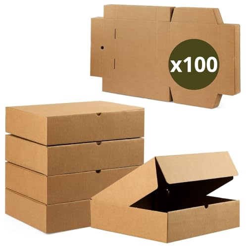 Pack Cajas Carton Envios Automontables, Paquetes Regalo, Kraft, Packaging de 35x26x8cm (Pack 100 cajas)