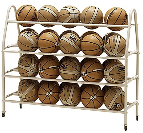 HGJHJJHK Heavy Duty Steel 4 Tier Basketball Storage Trolley, Football Sports Equipment Organizer with Wheels, Indoor Outdoor Ball Display Stand (Color : White) Hello