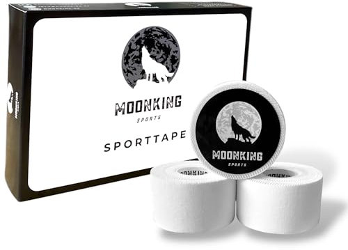 MoonKing Sports - Sporttape (3,8cm x 10m) - Weiß - 3 Rollen - Medizinisches Sport Tape mit starker Haftung, Tapeverband selbstklebend, unelastisches Tape, Reißbar, Hautfreundlich - Stabilisierung