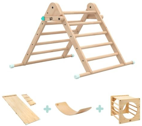 TP Active-Tots Pikler Style Climbing Cube, Bridge & Play Mats - FSC® certified. Can Be Used As A Slide, Bridge Or Ladder, Anti-slip Rubber Feet, Montessori Indoor Climbing Frame For Toddlers.