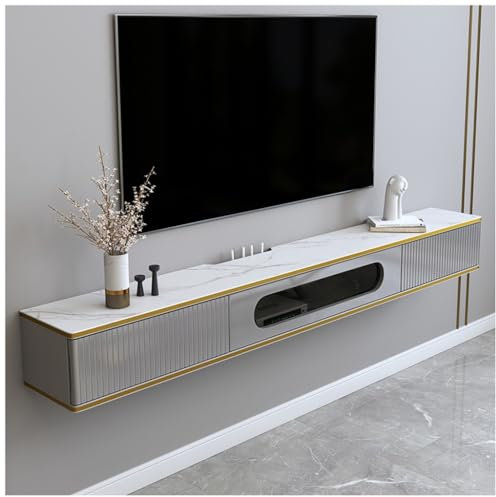 ZMAZHANG An der Wand montierter TV-Schrank mit Tür und Schubladen – Schwebender TV-Ständer aus Massivholz – Große TV-Bank mit Stauraum und Regalen