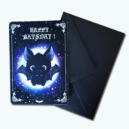 TinyTami Gothic Geburtstagskarte Happy Batsday Fledermaus samtige Postkarte mit Kuvert