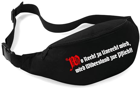 Wo recht zu Unrecht Wird Bauchtasche | Gürteltasche im Deutschland-Design – Hüfttasche für Patrioten, Outdoor, Demo & Alltag – robust & wetterfest | M1 Schwarz