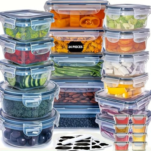 Taylor & Brown 48-Pack Plastic Airtight Food Storage Containers with Lids - BPA Free Kitchen Organisers, Clear Meal Prep Containers for Lunch, Leftovers, Fridge & Pantry (24 Boxes + 24 Lids)