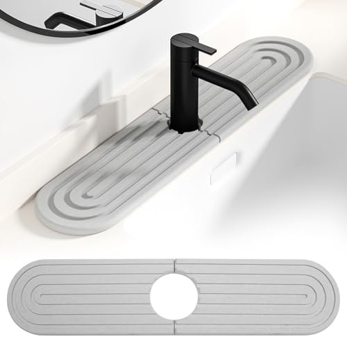 Zyiphor Waschbecken Abtropfmatte Stein Wasserhahn Abtropfmatte Schmal Wasserhahn Spritzschutz Matte Kieselgur Stein Waschbecken Splash Pad (45x10cm)