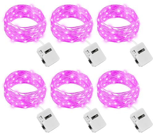 litogo 6 Pack Fairy Lights Battery Operated, 3 Modes Small String Lights | IP65 Waterproof Silver Wire, 2M 20LED Mini Battery Christmas Light for Jars Party Indoor Outdoor Home Decorations, Purple