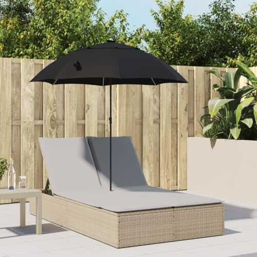 Frdhee Gartenstühle Liegestühle,Doppel-Sonnenliege mit Kissen & Sonnenschirm Beige Poly Rattan,Relaxliege für Innen und Außen