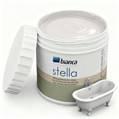 Bianca Stella Badewannenlack Ohne Schleifen - Wasserbasierter Parfümierter Sanitärlack für Badewanne, Waschbecken, Duschwanne & Emaille - Sandweiß, Glänzend, Kratzfest, Hochdeckend, 500ml