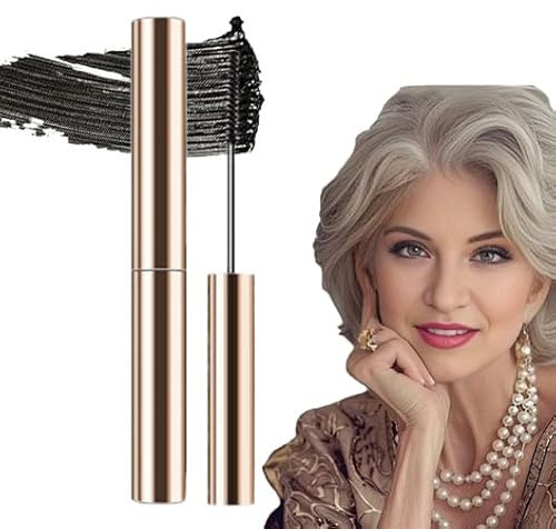 Optim Telescopic Mascara for Mature Lashes with Rose Gold Tube - Waterproof Smudge-Proof Volumising and Lengthening Black Mascara with Ultra-Slim Brush for Sensitive Eyes Gentle Formula Natural Look