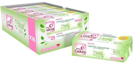 Bébé Cadum Lingettes à l'Huile d'Amande Douce Bio, Pour Visage, Corps et Mains, Hypoallergéniques, Lot de 8 x 120 Lingettes