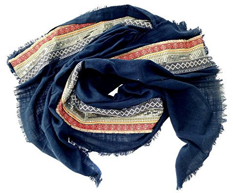 Mississhop 265 Damen XXL Schal leichtes Tuch Frühlingstuch Boho Ethno Muster mit glitzer Pailletten und Fransen von Zwillingsherz