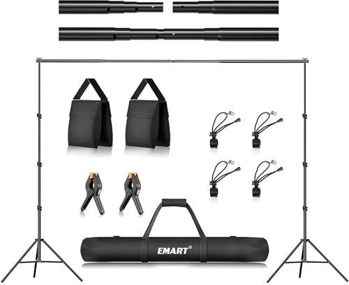 EMART Système de Support de Toile de Fond Réglable 2,6m x 3m avec 2 Sacs Sable et 1 Sac de Transport pour Studio Photo, Photographie, Diffusion en Direct, Fête, Mariage