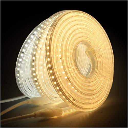 XUNATA 3m 220V Tiras LED, SMD 2835 120LEDs/m, IP67 Impermeable, Escalera de Techo Blancas Tira de LED Cocina Cable Luces LED Blanco calido