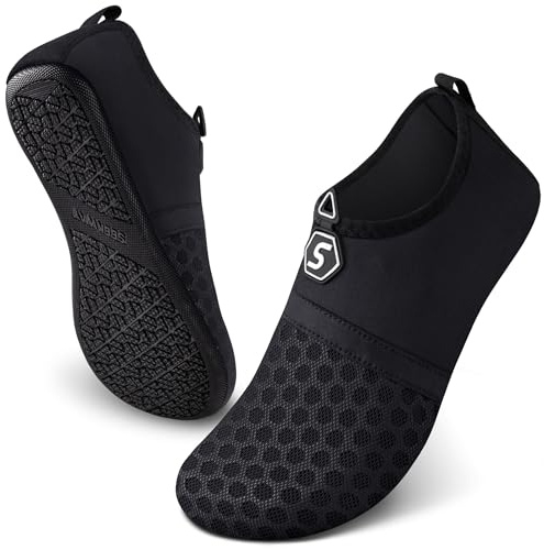 SEEKWAY Water Shoes Quick-Dry Aqua Socks Barefoot Slip-on for Beach Pool Swim River Yoga Lake Surf Women Men Black SK001 (Black 42-43)