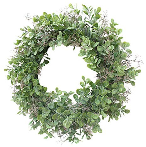 Miaouyo Blumenkranz Tür Künstlich Kranz Haustür Türkranz Frühling Ganzjährig Kunststoff Hochzeitsdekorarion Tisch Fenster Tür Deko (Grün, 40cm)