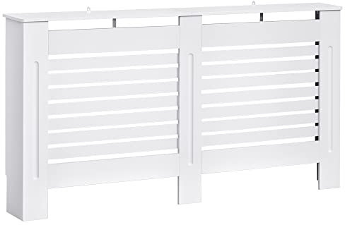HOMCOM Radiator Cover, Modern MDF White Painted Cabinet with Horizontal Slats for Living Room, Bedroom, 152Lx 19W x 81H cm