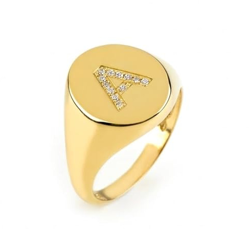 Elegant jewel box Women Diamond letter ring, Diamond initial ring, Solid gold signet in 9k, 14k, & 18k, Personalized Birthday gift, RN345