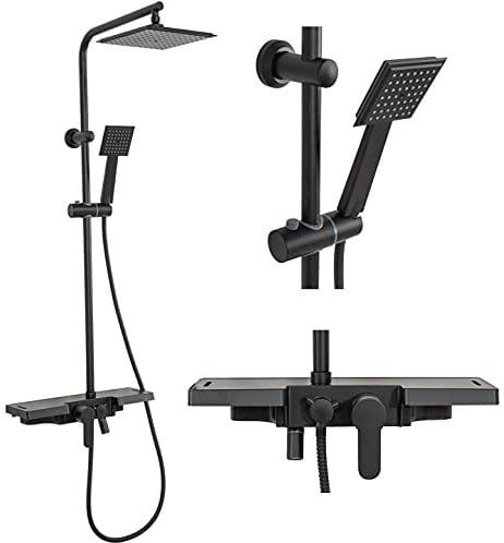 Rea Colonne de Douche SET BRAVO BLACK Système de Douche en Laiton Pour Salle de Bain (Noir)