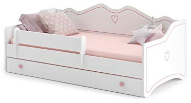 MEBLEKO Letto per bambini Emma 80x160 con un materasso + telaio + cassetto, bianco