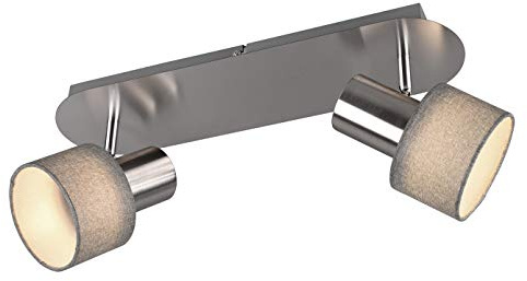 Trio Leuchten Spot Deckenleuchte Wailer 803600207, Metall Nickel matt, Stoffschirm Grau, exkl. 2x GU10