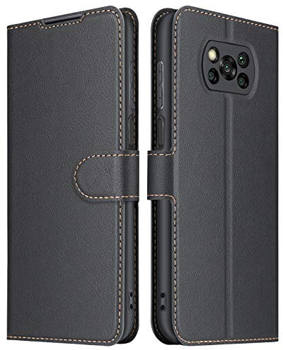 ELESNOW Funda Xiaomi Poco X3 NFC/Poco X3 Pro, Cuero Premium Flip Folio Carcasa Case para Xiaomi Poco X3 NFC (Negro)