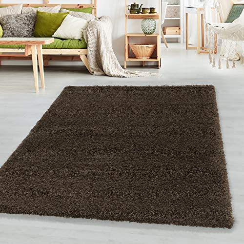 SIMPEX Teppich Wohnzimmer 240 x 340 cm Hochflor Teppich Braun Moderne Einfarbig Design - Schlafzimmer Teppich Pflegeleicht Extra Weich Extra Flauschig - Carpet Living Room Deko