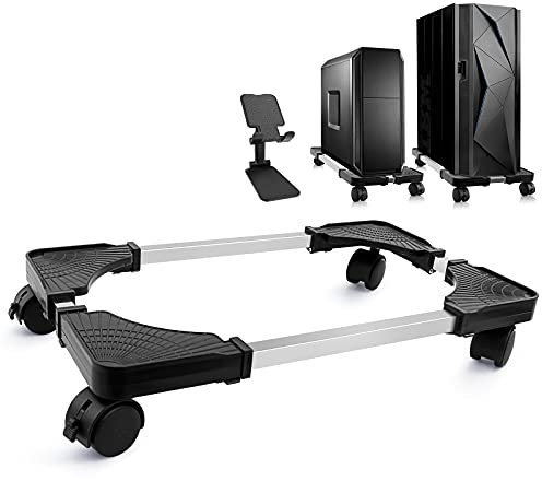 Seloom PC Stand, Adjustable Computer Tower Stand with Rolling Wheels, Black ABS & Stainless Steel, Supports Up to 60 Lbs, Fits Most PC Cases, Easy to Assemble