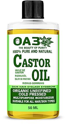 OA3 Pure Natural Castor Oil - 50ML Cold-Pressed, 100% Pure & Undiluted, Hexane Free - Nourish Your Skin, Hair, Eyebrows, Nails, Beard, and Eyelashes