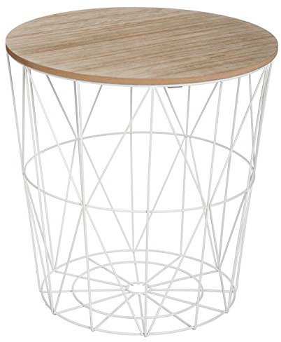 TIENDA EURASIA Mesa Auxiliar Nordica - Mesas Auxiliares de Centro - Estructura Metalica y Tapa de Madera Extraible - Ideal para Combinar en Salones y Dormitorios (D 41 x H 40 cm, White)