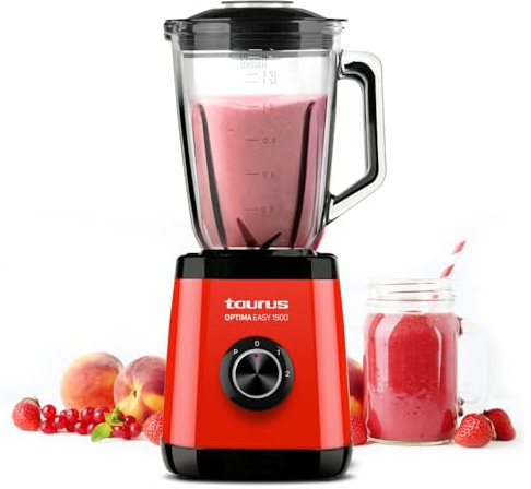 Taurus Optima Easy Mixeur en verre 1 500 W avec bol en Tritan 1,5 l 2 vitesses + Turbo Lames à 4 tranchants Processeur alimentaire professionnel Blender mixeur smoothies et smoothies