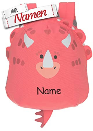LÄSSIG Dino rose Kinder Rucksack mit Namen personalisiert, Kleiner Kinderrucksack für Kindergarten Kita, Mini Kindergartenrucksack, Kindergartentasche 3,5 L