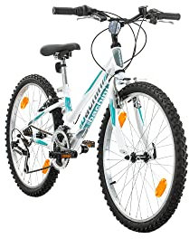 Multibrand Probike Adventure 24 Zoll Mountainbike 18 Gang Mädchen-Fahrrad & Jungen-Fahrrad, geeignet ab 130-155 cm (Weiß-Blau-Glanz)