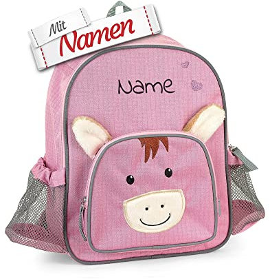 LALALO Kindergartenrucksack mit Namen personalisiert, Sterntaler Kinderrucksack, Kinder Rucksack für Kindergarten Kita, Kleinkind Tasche, Kindergartentasche (Pony Pauline)