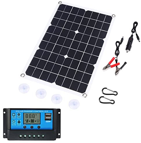 YIHEMEI Kit Panneau Solaire 50W/80W/100W, Monocristallin Flexible (Haute Efficacité), Contrôleur Charge (10A-60A), pour Recharge Batterie Voiture 12V, Camping, Bateau & Aventure,10Acontroller-80W
