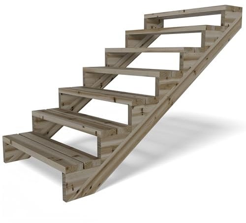 Gartenwelt Riegelsberger Terrassentreppe Breite 95 cm Treppe mit 7 Stufen Geschosshöhe 123 cm Massivholz Kiefer kesseldruckimprägniert Komplett-Set Wangen, Bohlen & Schrauben