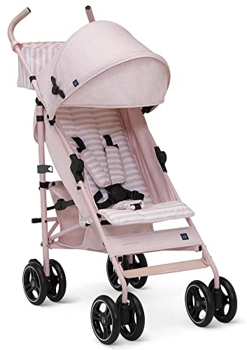 babyGap Classic Stroller - Lightweight Stroller with Recline, Compact Fold & Removable Parent Organizer - Made with Sustainable Materials, Pink Stripes