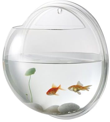 Alipis Wall Mounted Fish Tank Transparent Hanging Fish Bowl Aquarium for Home Decor Acrylic Aquarium with Stones and Fake Water Plant Space Saving Wall Decor 6.69 X 6.69 X 3.14 in