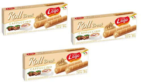 Gastone Roll Break Wafer Cappuccino cialda gefüllte Waffel 3 x 80g | Crema al caffè, knusprige Röllchen für Kaffeezeit, Snackpause und Dessert, Gesamtnettogewicht 240 g