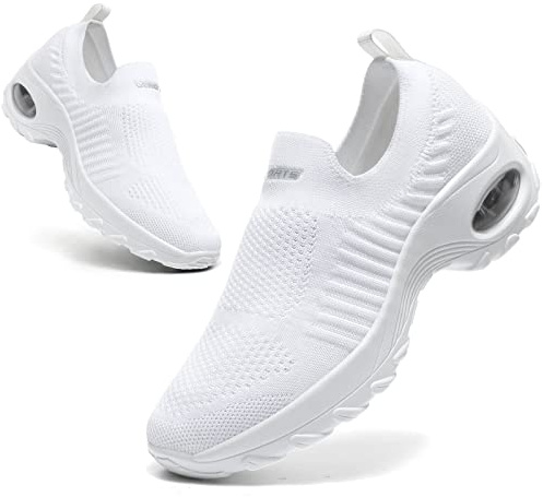 Sneakers Donna Scarpe Senza Lacci da Ginnastica Sport Air Cuscino Running Tennis Memory Foam Soft Donne Bianco 41 EU